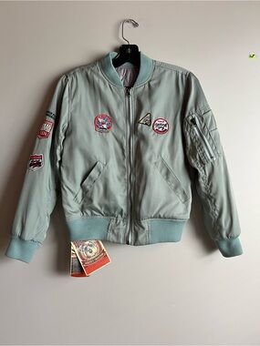 Touchdog Life Patch Bomber Jacket Sage Embroidered Varsity Flight Jacket Size S